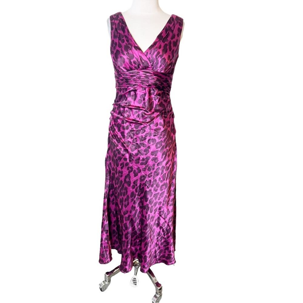 Kay Unger Fuchsia and Black Leopard Print Midi Dress